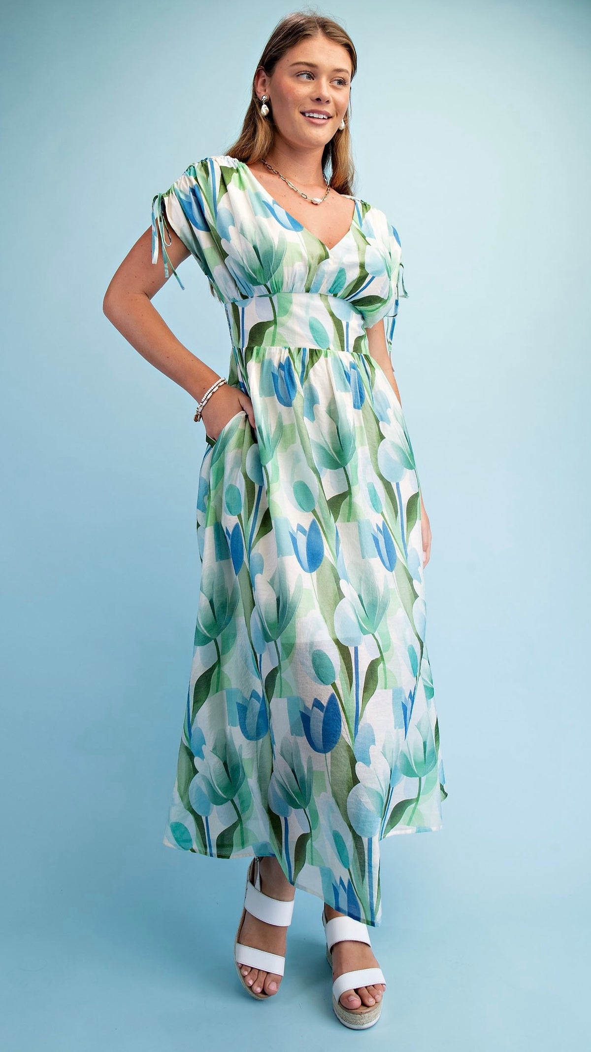 Jules Tulip Print Maxi Dress Blue Mix