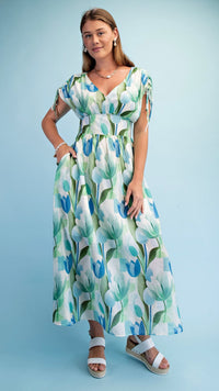 Jules Tulip Print Maxi Dress Blue Mix