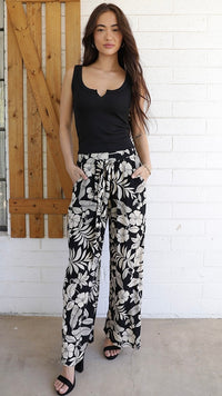Aloha Tie Waist Pants Black
