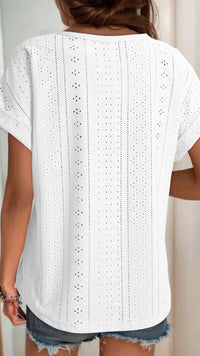 Eyelet Cuffed Sleeve Top White