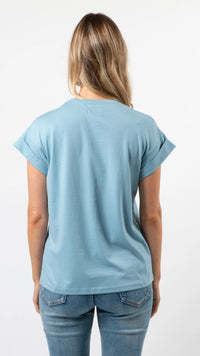 Cuff Sleeve T-Shirt Ocean Logo