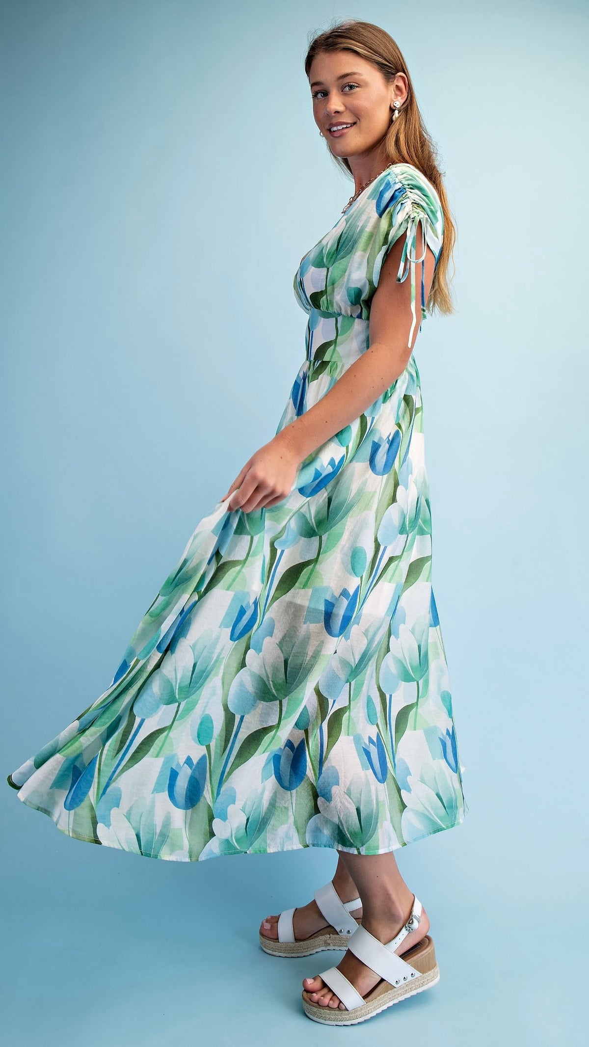 Jules Tulip Print Maxi Dress Blue Mix