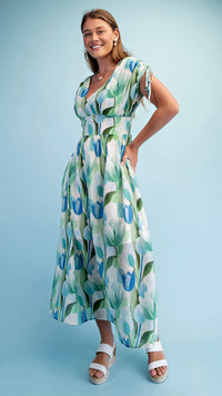 Jules Tulip Print Maxi Dress Blue Mix