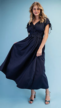 Fleur Appliqué V Neck Maxi Dress Ink