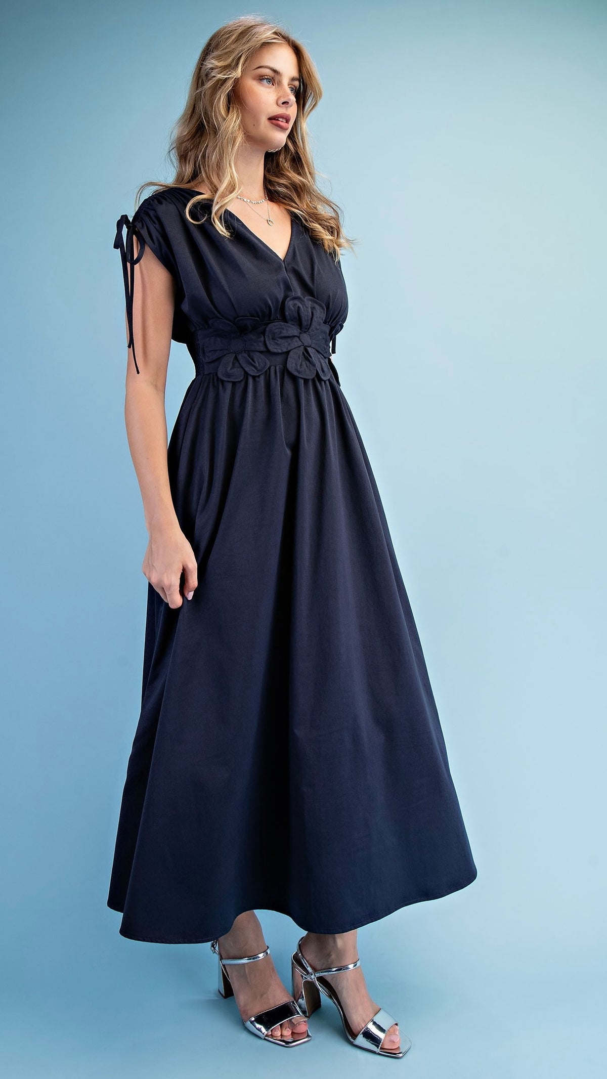 Fleur Appliqué V Neck Maxi Dress Ink