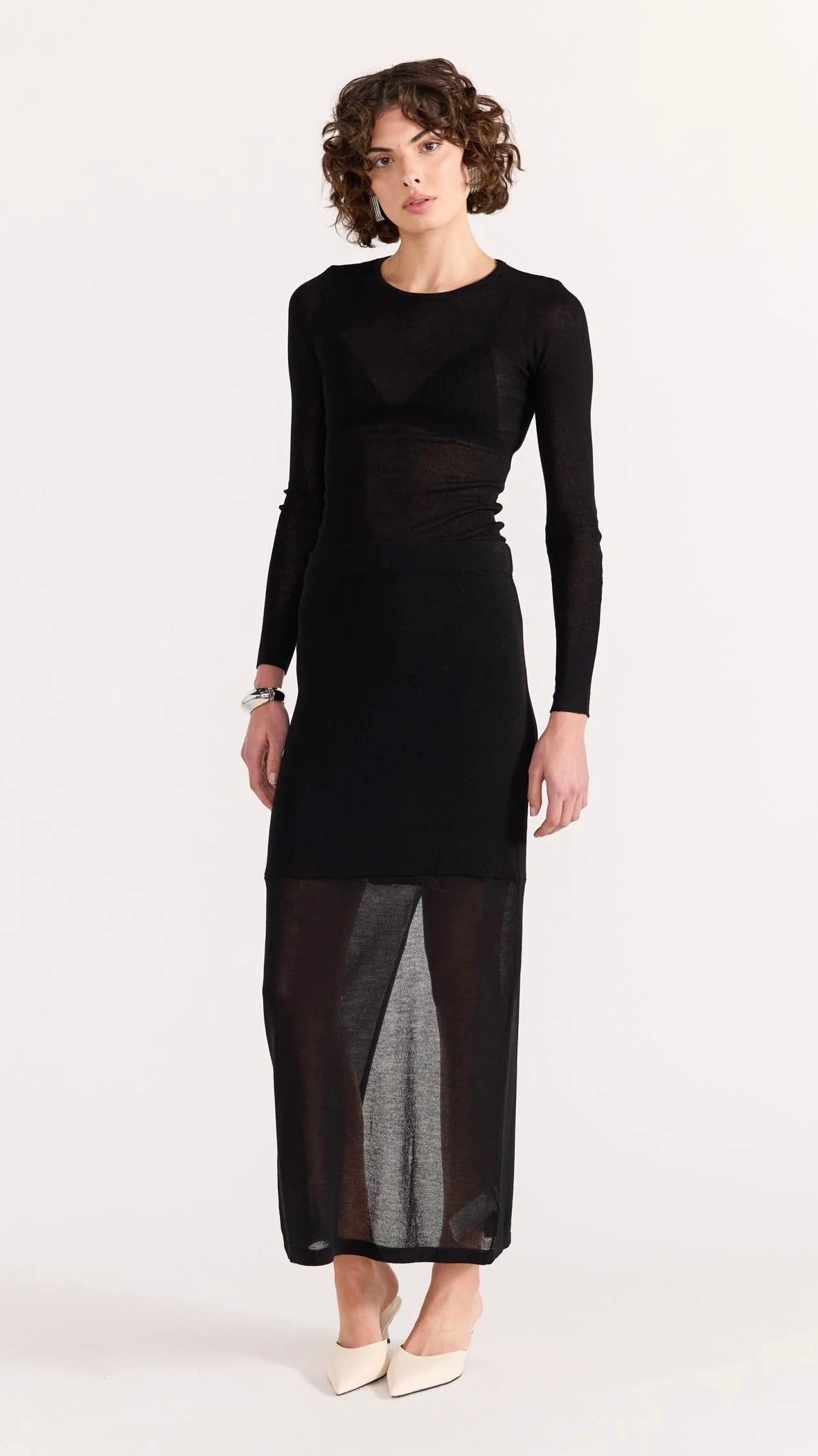 Asta Sheer Knit Top Black