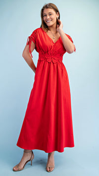 Fleur Appliqué V Neck Maxi Dress Tomato