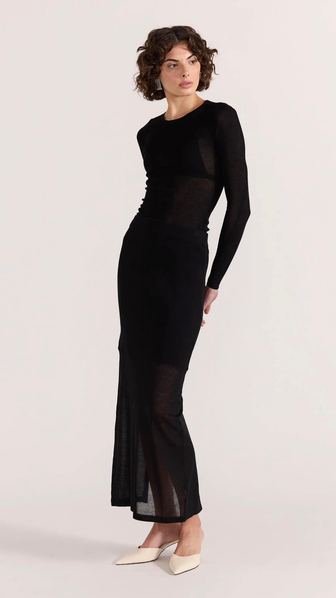 Asta Sheer Knit Top Black