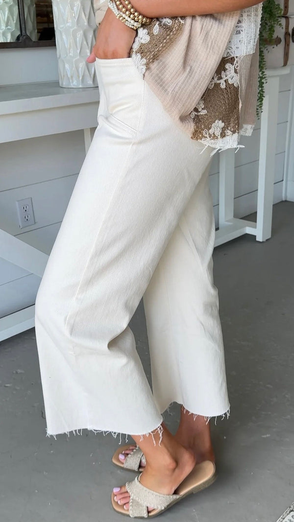 Rachel Raw Hem Wide Leg Jean White