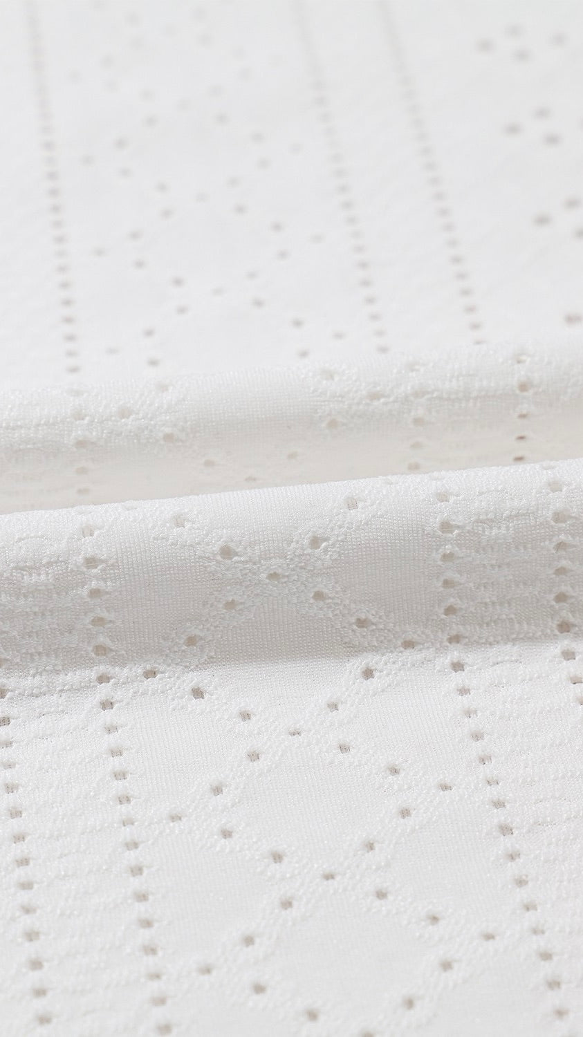 Eyelet Cuffed Sleeve Top White