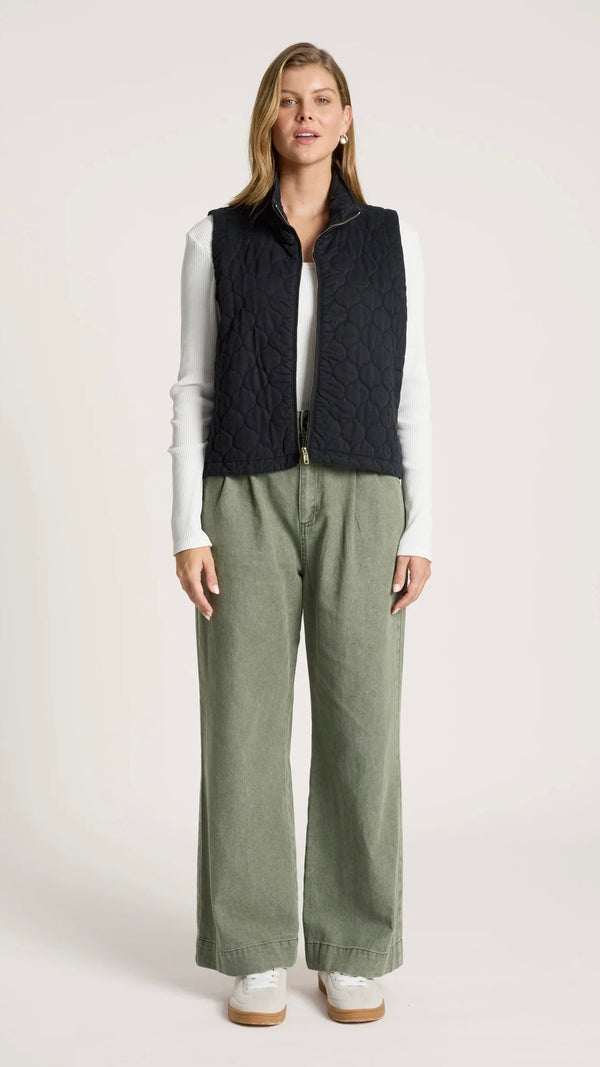 Sansi Quilted Crop Vest Black