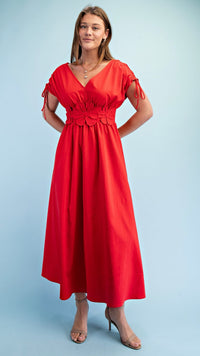Fleur Appliqué V Neck Maxi Dress Tomato