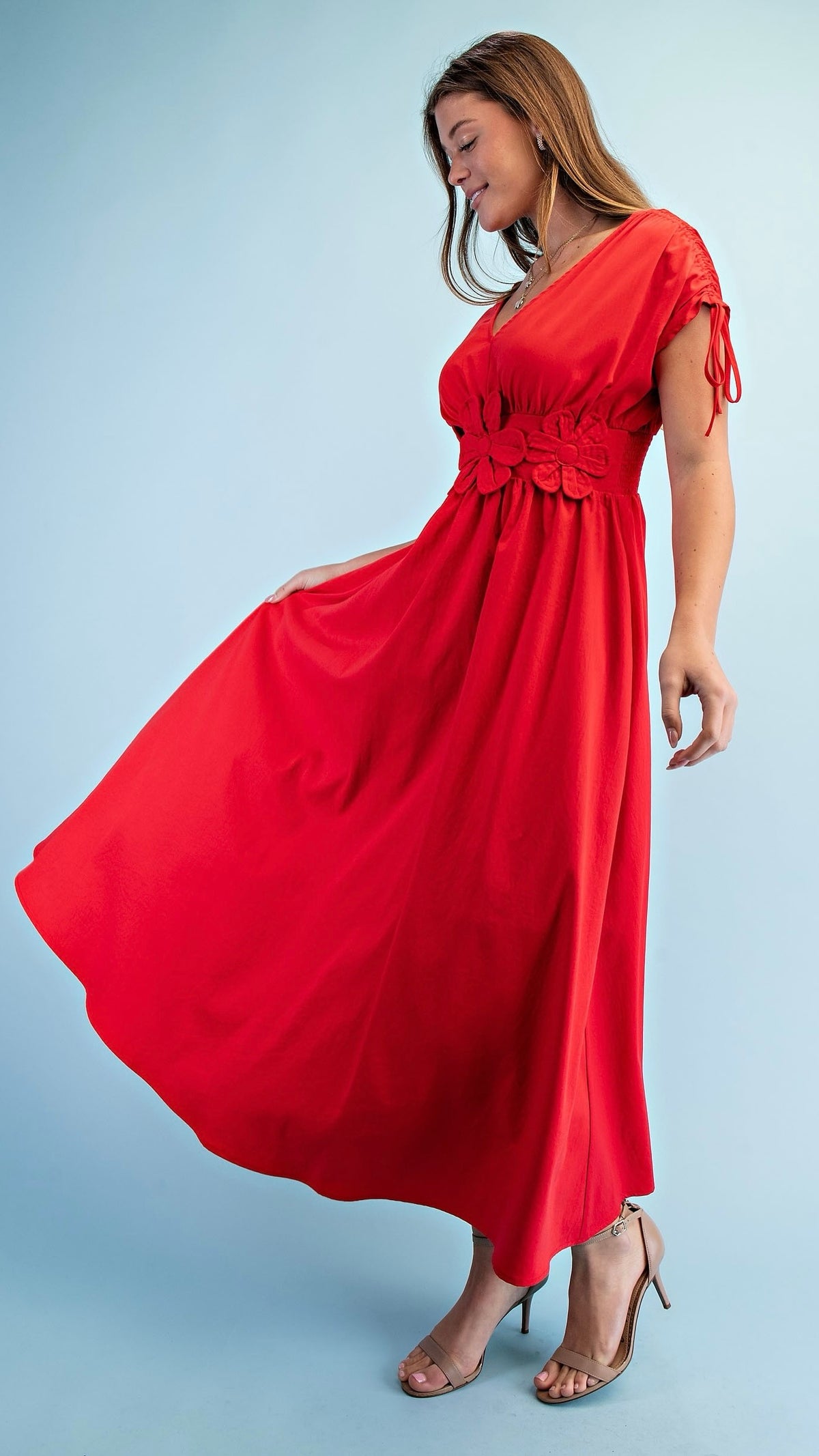 Fleur Appliqué V Neck Maxi Dress Tomato