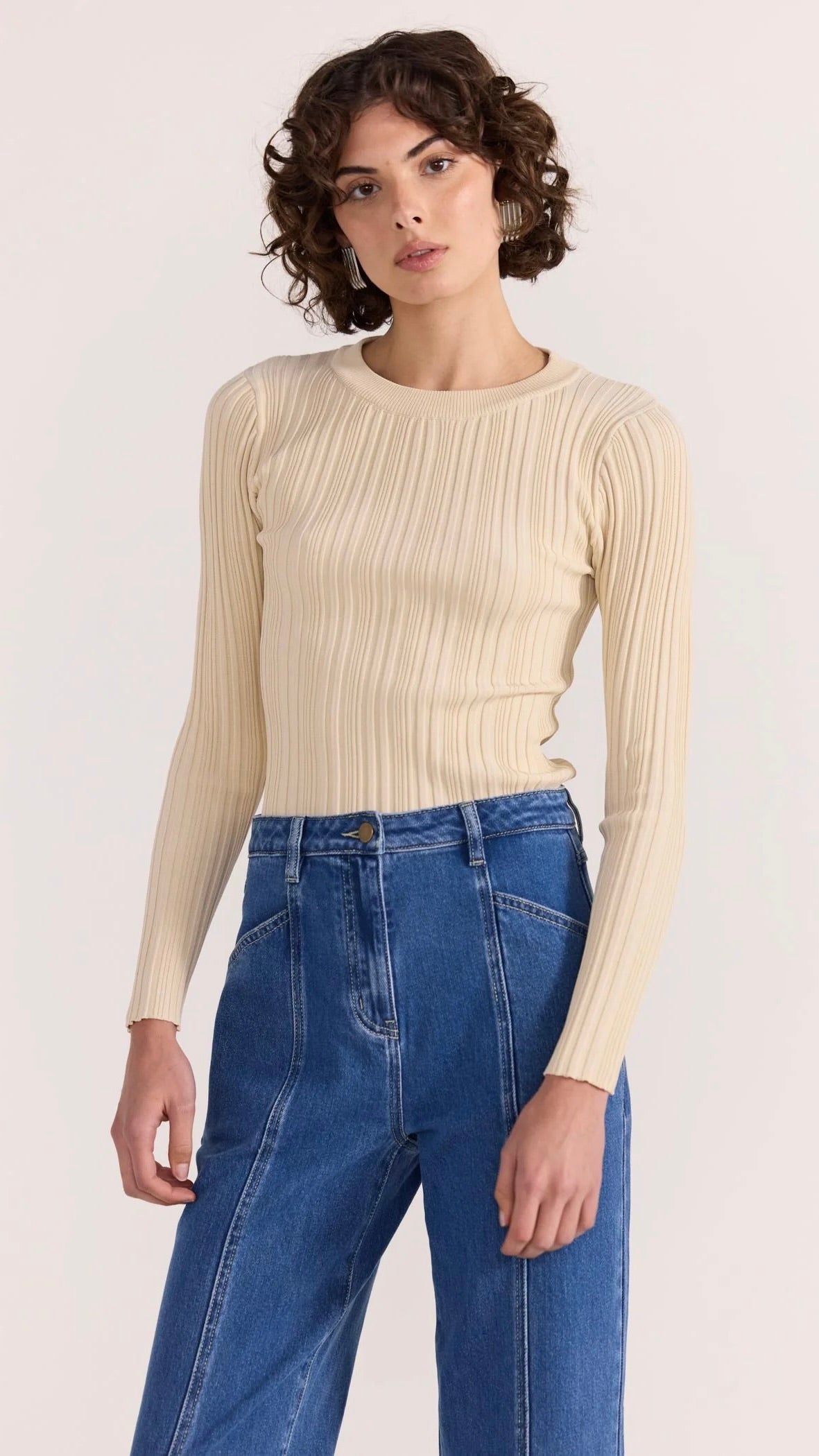 Kyra Rib Knit Top Ecru