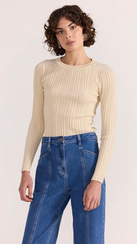 Kyra Rib Knit Top Ecru