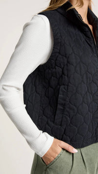 Sansi Quilted Crop Vest Black