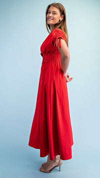 Fleur Appliqué V Neck Maxi Dress Tomato