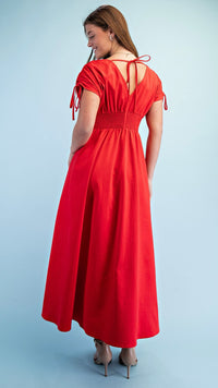 Fleur Appliqué V Neck Maxi Dress Tomato