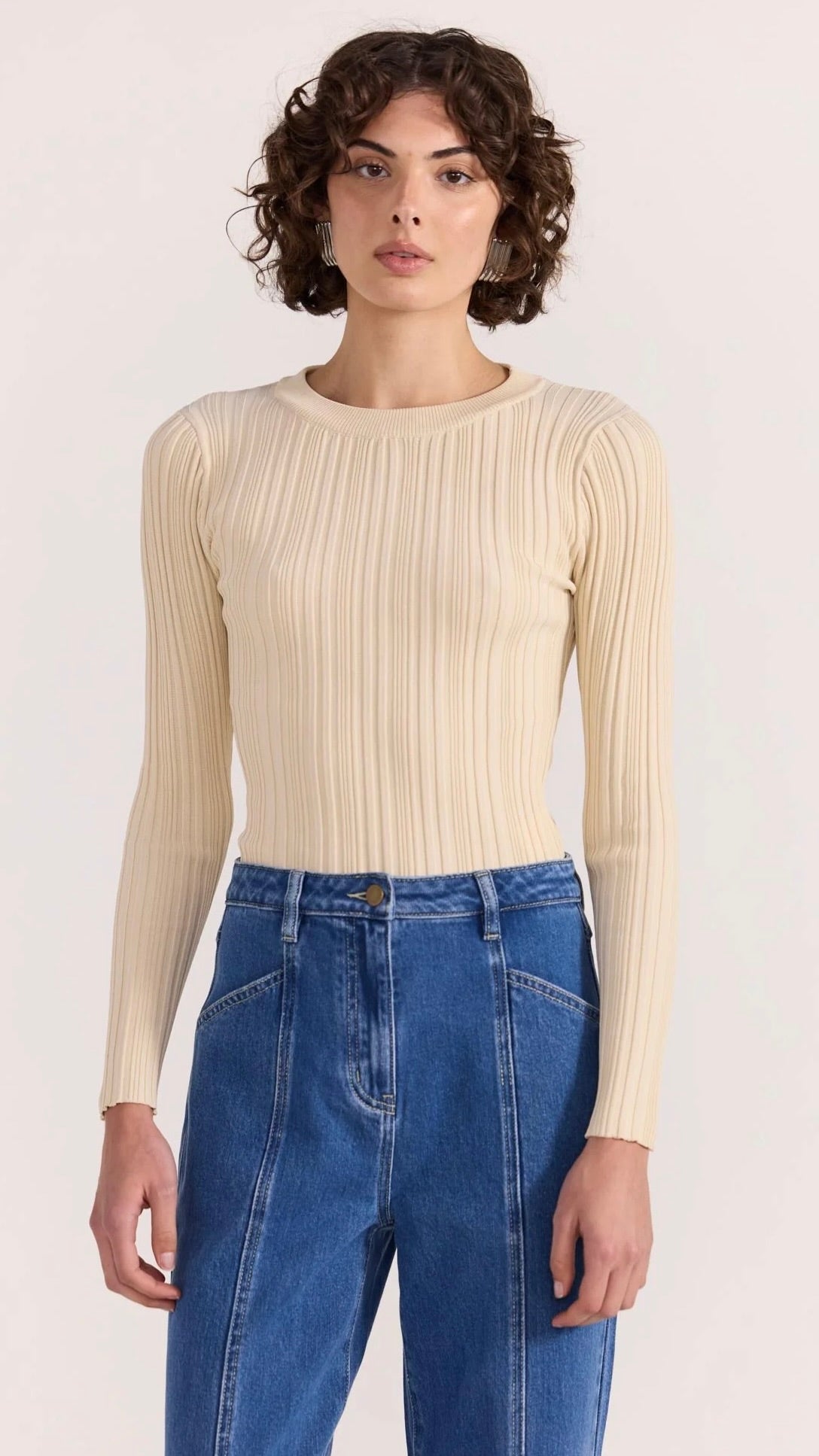 Kyra Rib Knit Top Ecru