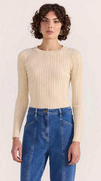 Kyra Rib Knit Top Ecru