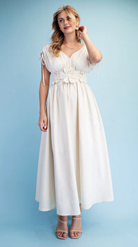 Fleur Appliqué V Neck Maxi Dress Ivory
