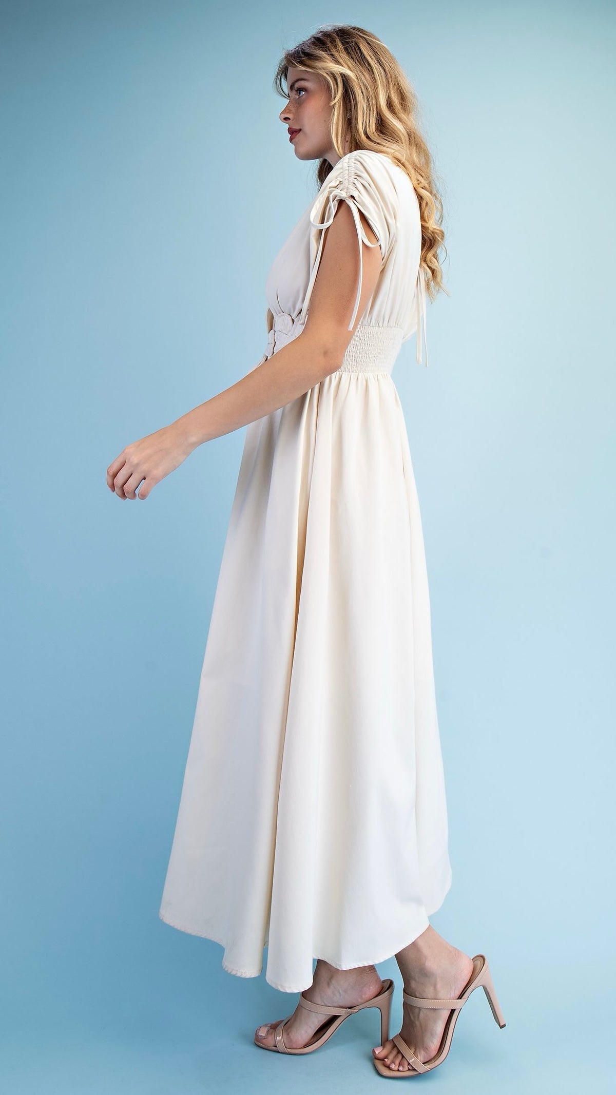 Fleur Appliqué V Neck Maxi Dress Ivory