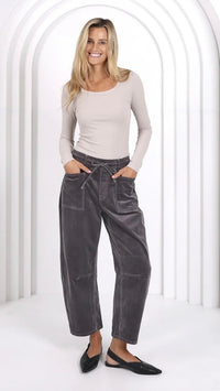 Monaco Leo Barrel Jeans Corduroy Smoke Charcoal (PRE ORDER)