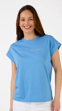 Cuff Sleeve T-Shirt Sky Embroidered Logo