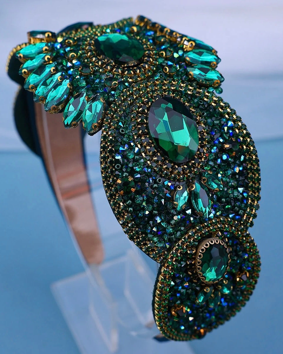 HA043 Jewelled Headband Green