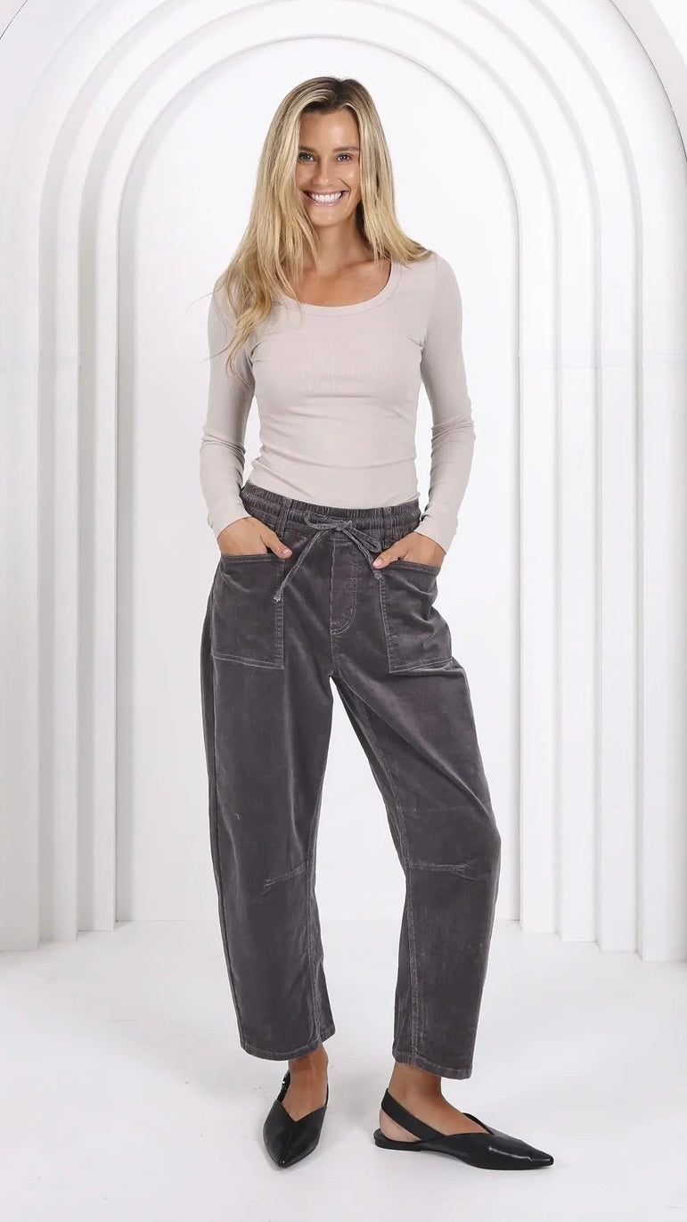 Monaco Leo Barrel Jeans Corduroy Smoke Charcoal (PRE ORDER)