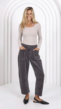 Monaco Leo Barrel Jeans Corduroy Smoke Charcoal (PRE ORDER)