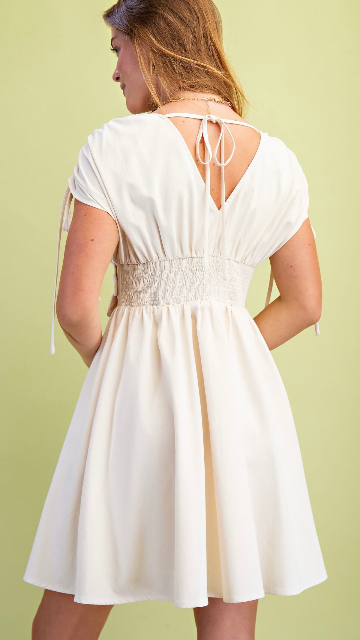 Fleur Appliqué V Neck Mini Dress Ivory