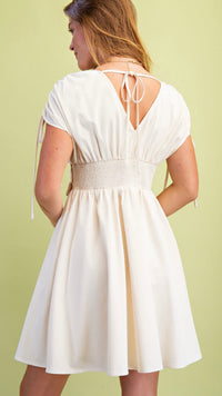 Fleur Appliqué V Neck Mini Dress Ivory