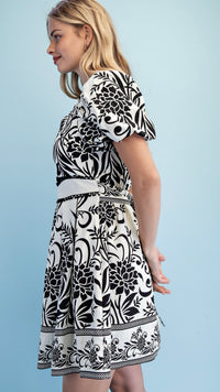 Priya Pleated Mini Dress Ivory Black