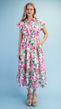 Kieran Collared Midi Dress Pink Floral