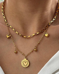 Double Layer Heart Charm Necklace Gold
