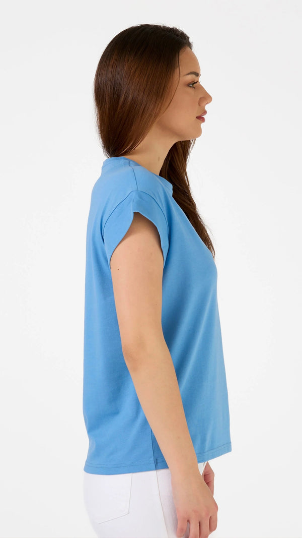 Cuff Sleeve T-Shirt Sky Embroidered Logo