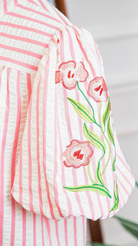 Evie Embroidered Puff Sleeve Top Pink