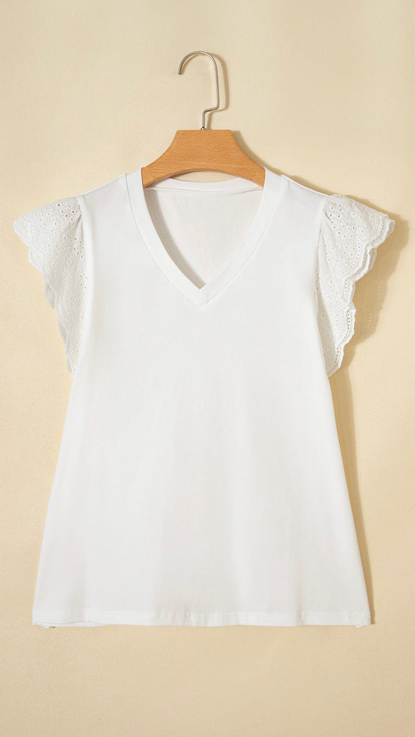 Eyelet Embroidered Sleeve Top White