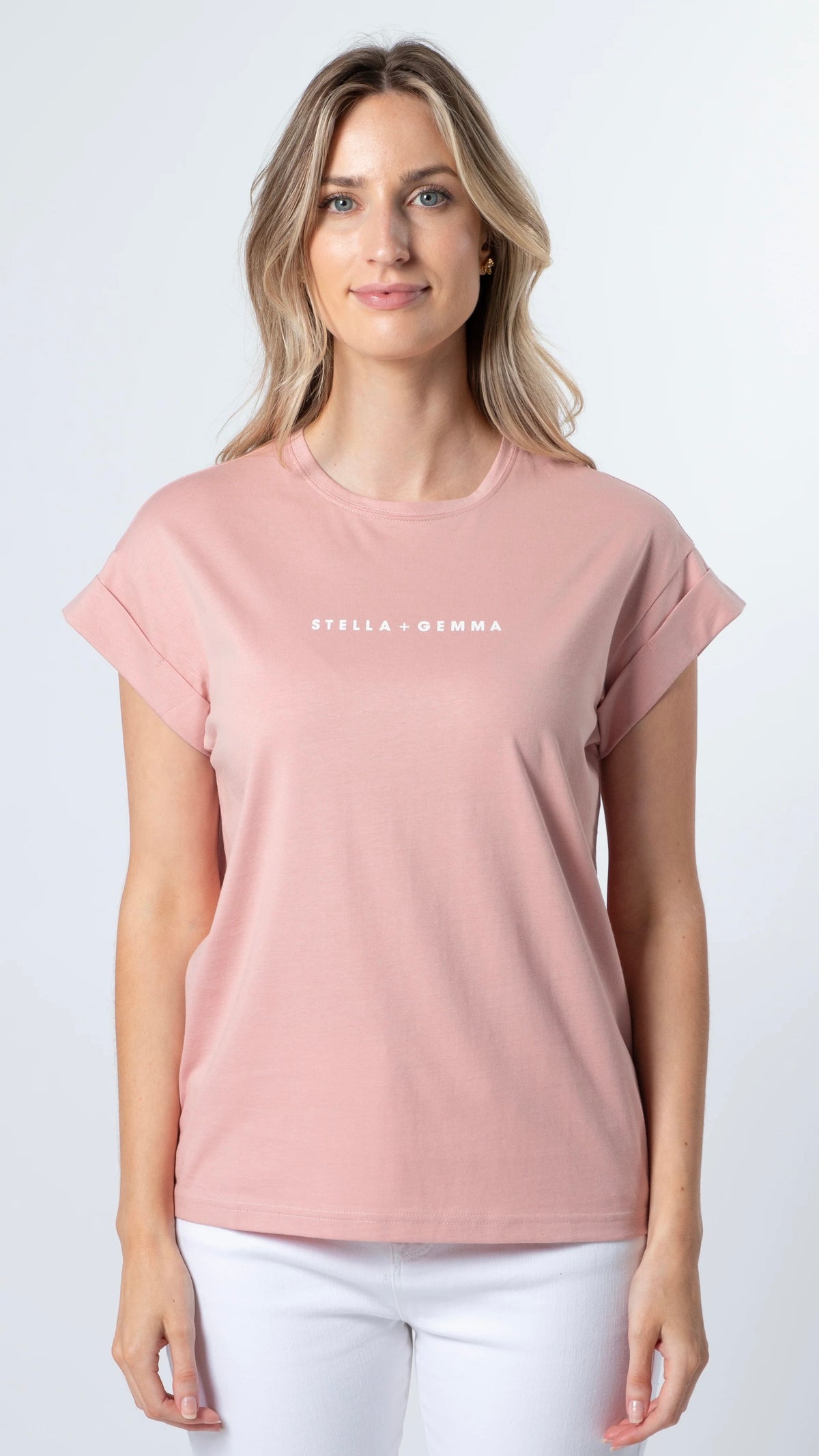 Cuff Sleeve T-Shirt Rose White Logo