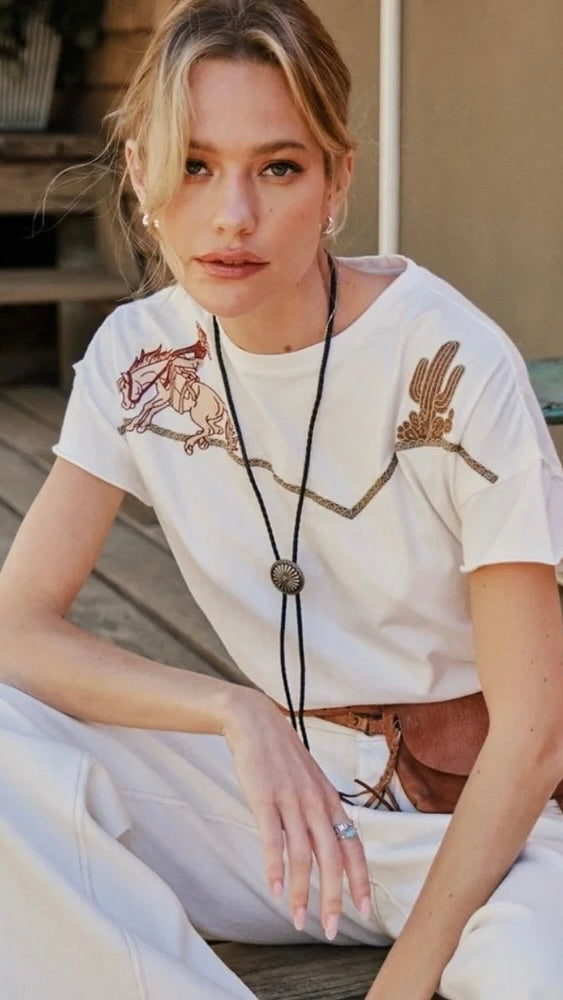 Cactus Cowgirl Embroidered Tee