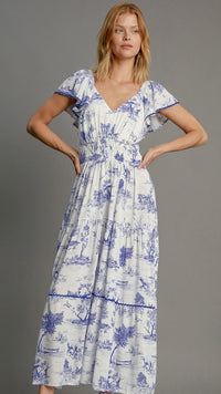 Leah Landscape Print Maxi Dress Blue (Restock Oct25)