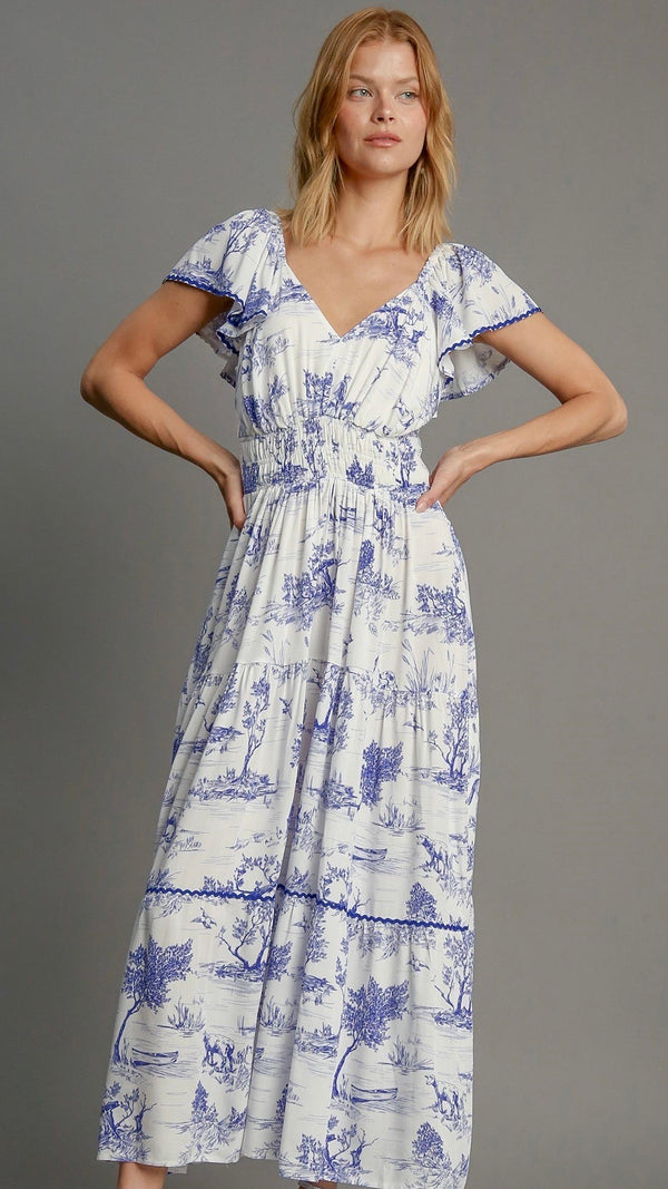 Leah Landscape Print Maxi Dress Blue (Restock Oct25)
