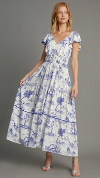Leah Landscape Print Maxi Dress Blue (Restock Oct25)