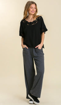 Carol Crochet Detail Top Black