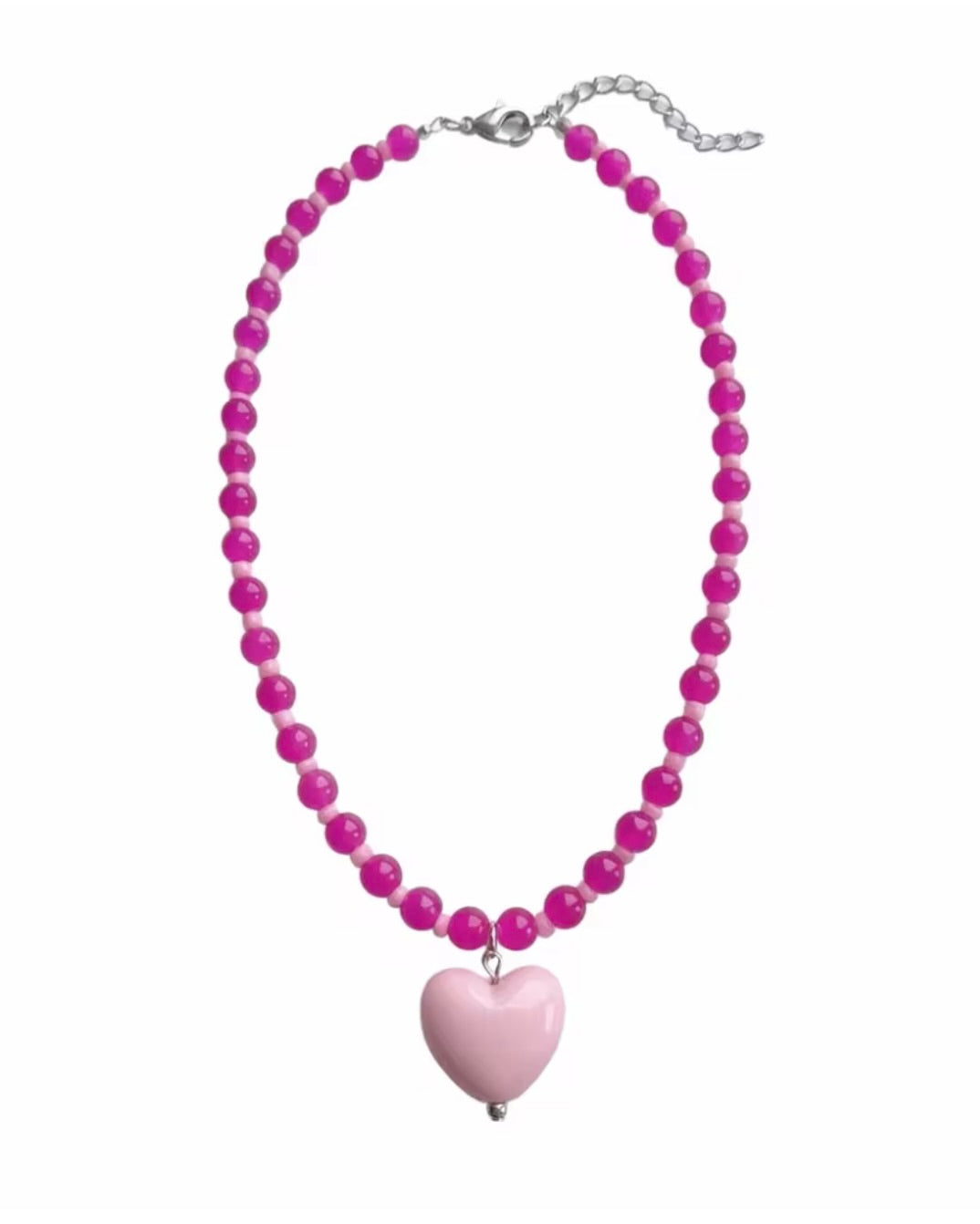 Knot Beaded Necklace Pink Heart