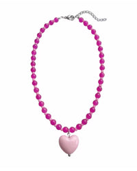 Knot Beaded Necklace Pink Heart