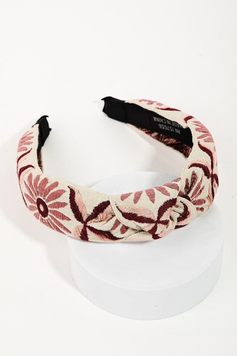 HA038 Floral Embroidered Headband Mauve