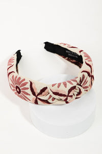 HA038 Floral Embroidered Headband Mauve