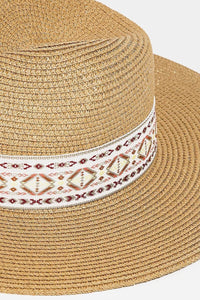 UBH047 Straw Fedora Embroidered Ivory